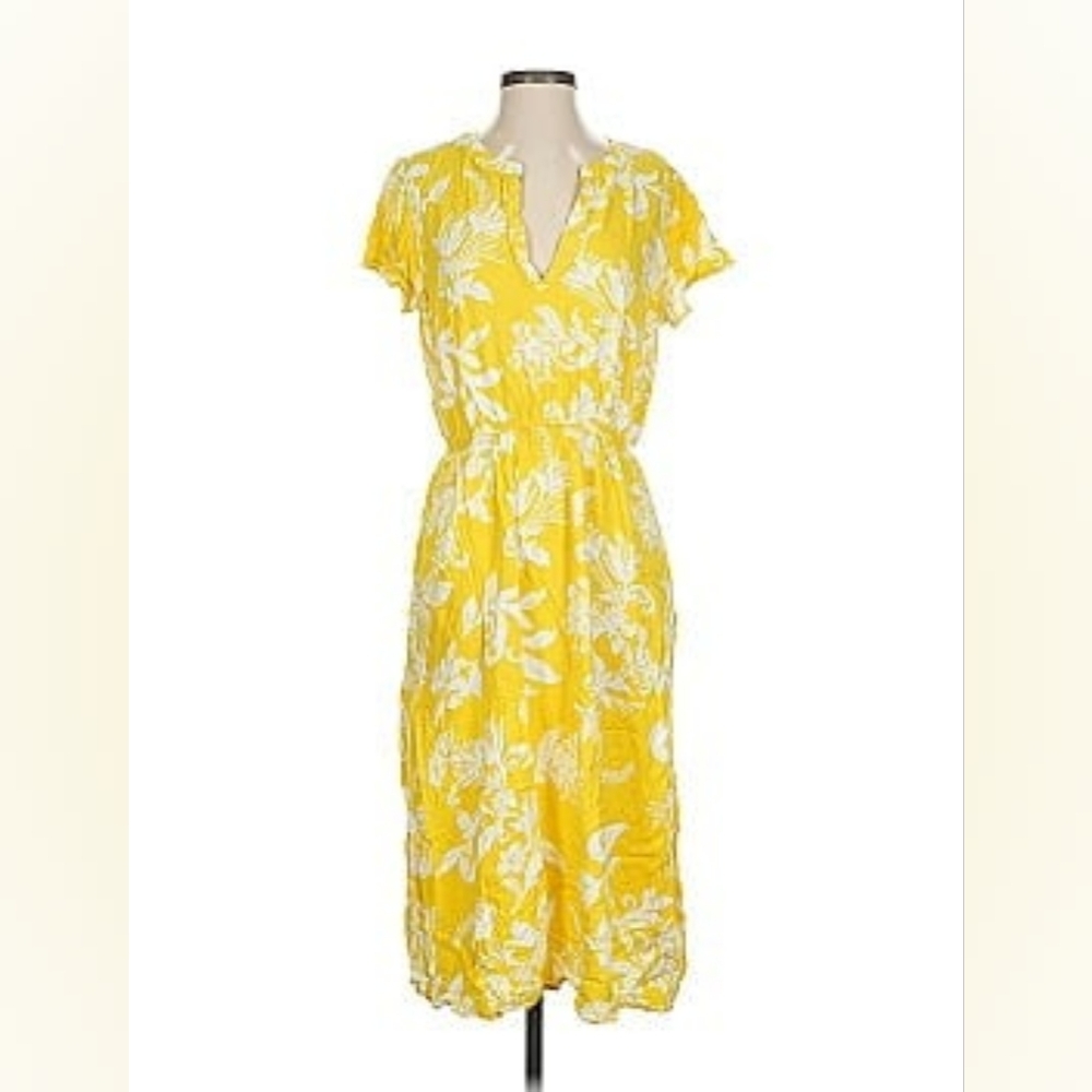 Liz Claiborne Women Size XL Short Sleeve Floral Midi Dress Yellow/white New